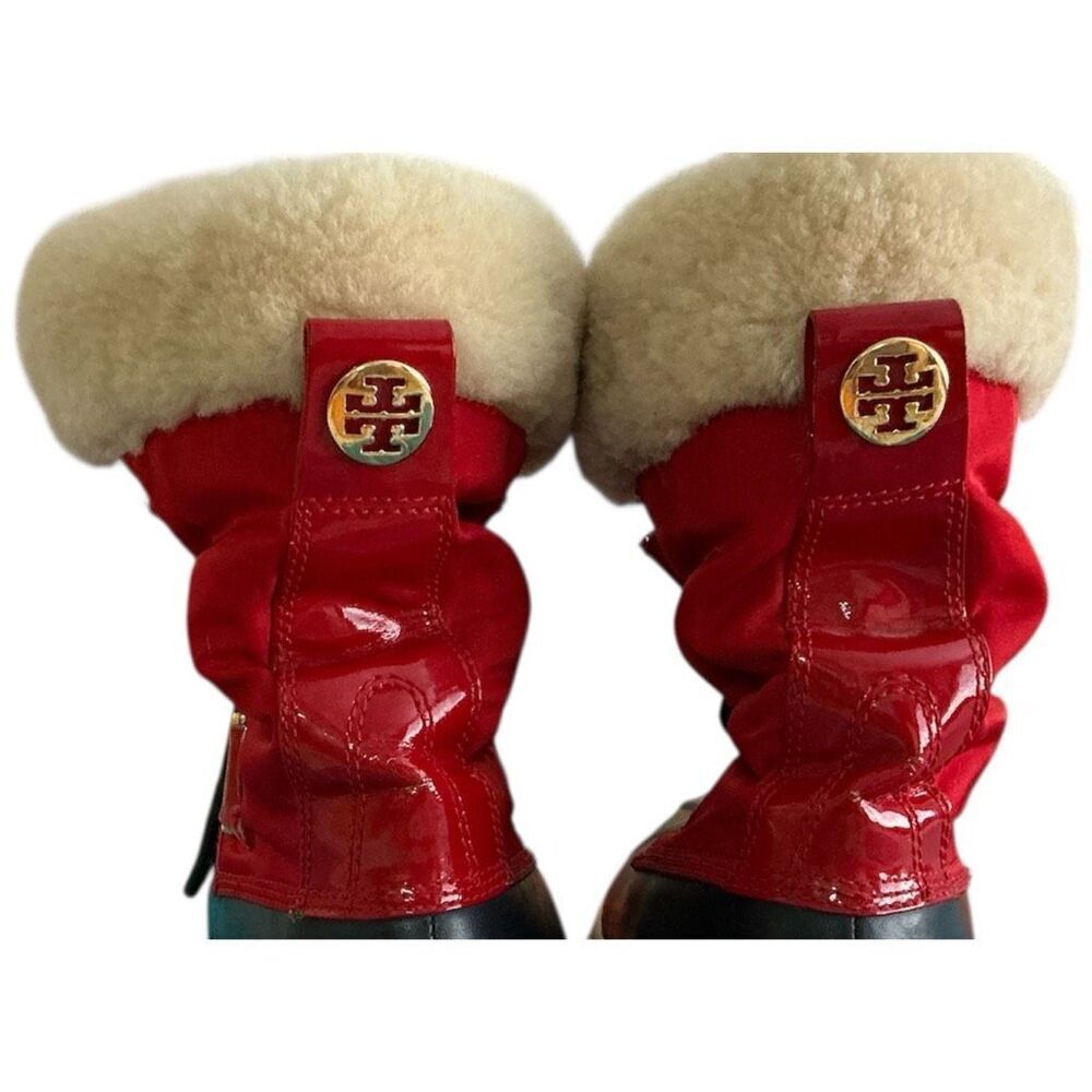 Tory Burch Red Patent Leather Winter Snow Boots 9.5 VGC - Picture 4 of 11